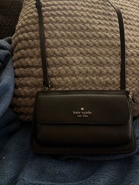 kate spade Black Pebbled Leather Crossbody Bag with Gold Logo